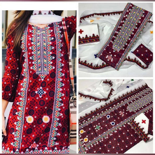 Last Day Sale 50% OFF 🔥 Ajrak Toop Lawn Embroidered 3 Pcs Suits